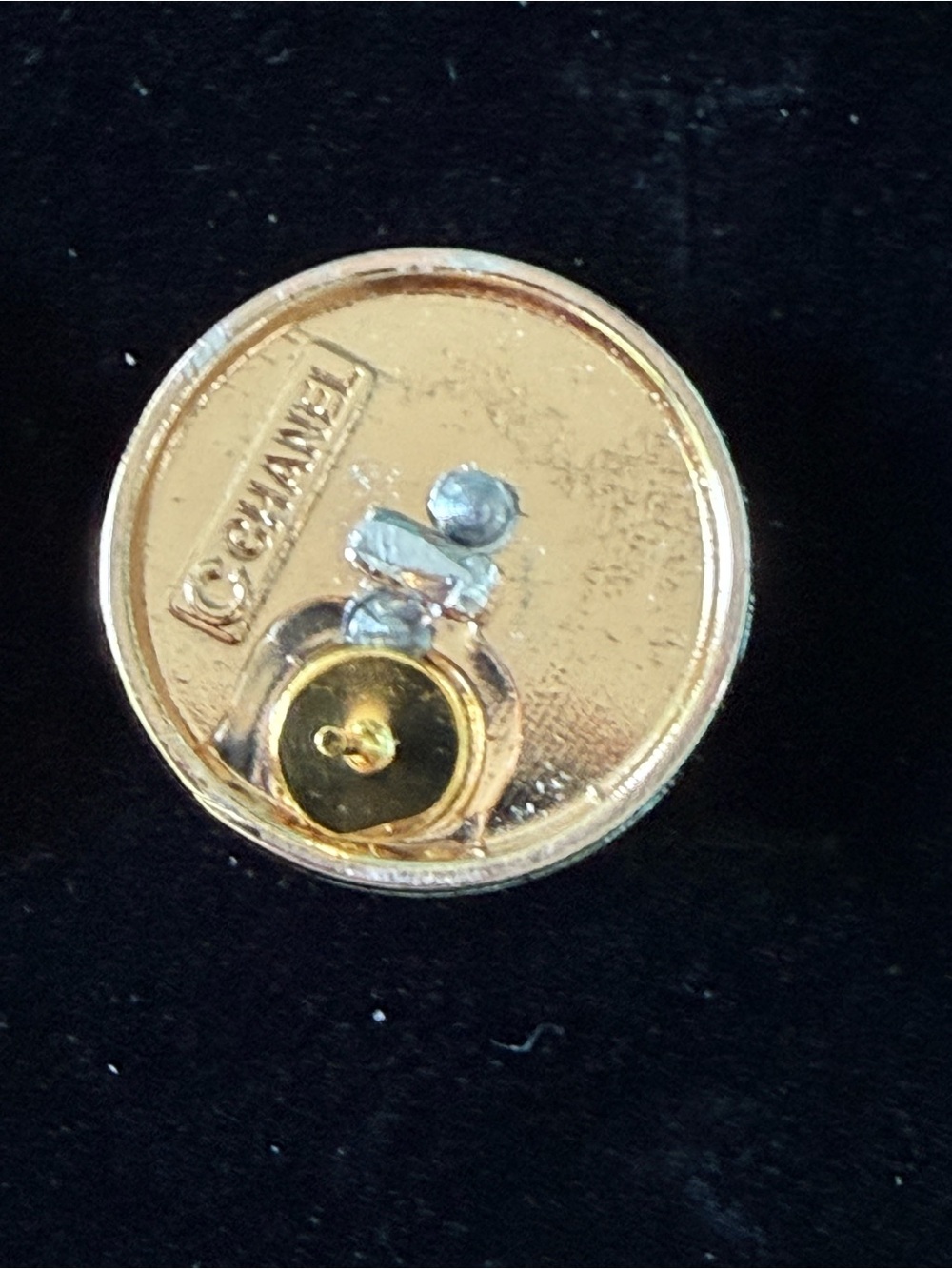ChaneI Classic Gold Logo Round White Button Earrings - Picture 4 of 5